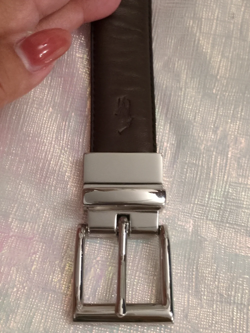 Men's Brown/Tan Leather Reversible Belt with Silver Buckle